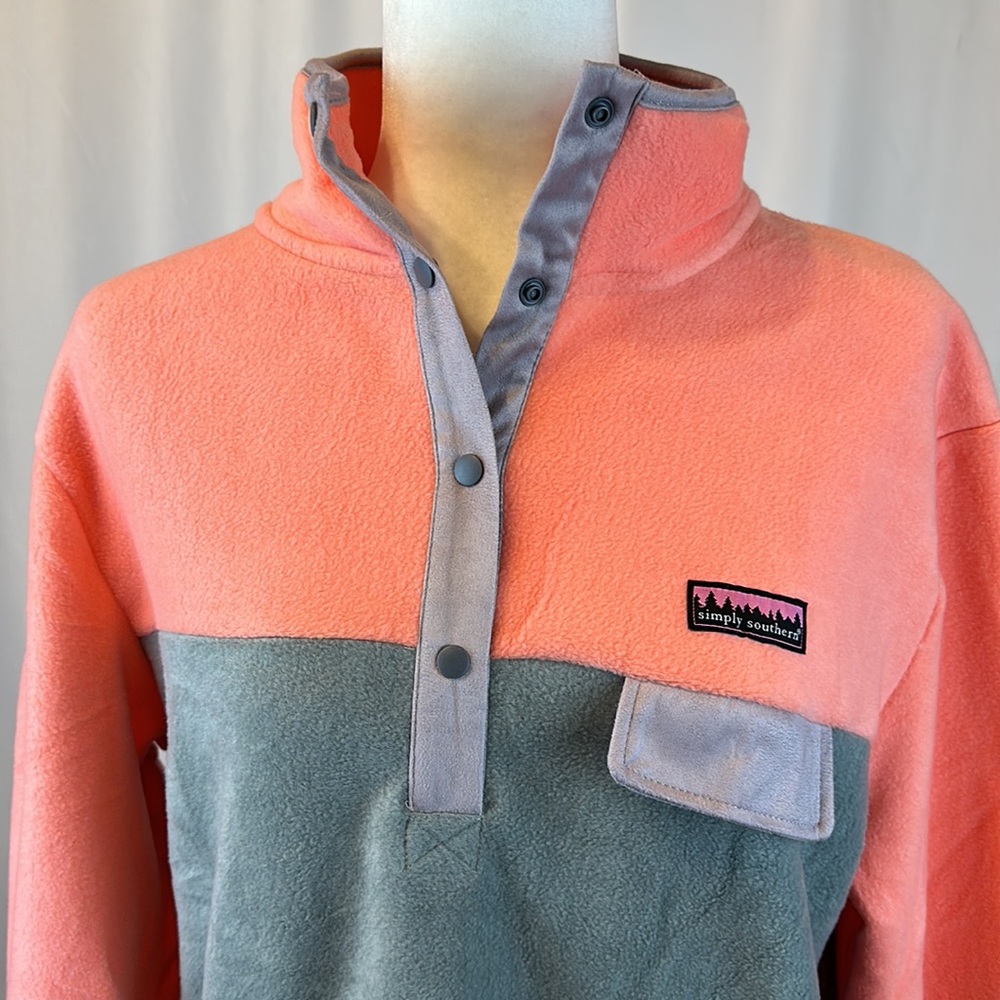 NWT - SIMPLY SOUTHERN CORAL GREY FLEECE LONG SLEEVE PULLOVER JACKET, SIZE XL